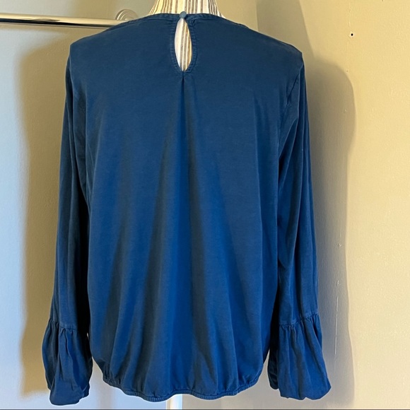 Soft Surroundings Womens Blue Puff Sleeve Boho Peasant Embroidered Blouse L - Picture 11 of 13